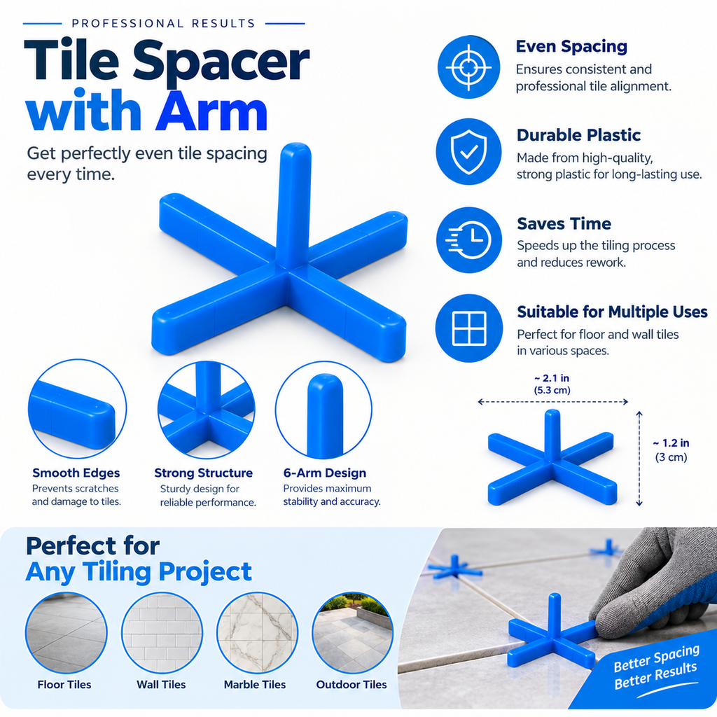 Tiled Up Tile Spacers with Arm – 1000 Piece Tile Spacing Set for Precise Grout Lines